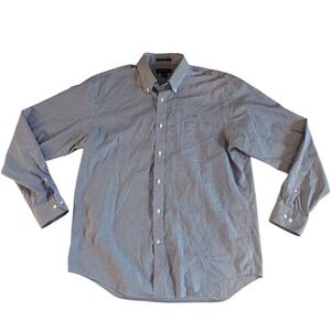 Lands End Men's Size L 16-16 1/2 No Iron Supima Pinpoint Blue White Check Cotton